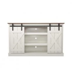 53.9 in. White Farmhouse Sliding Barn Door TV Stand Fits TV's up to 65 in. by Z-joyee