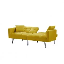 Yellow Velvet Futon Sofa Sleeper with 2-Pillows by Z-joyee -Cheap Z-joyee Store yellow z joyee futons p s202200223 1f 1000
