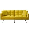 Yellow Velvet Futon Sofa Sleeper with 2-Pillows by Z-joyee