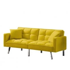 Yellow Velvet Futon Sofa Sleeper with 2-Pillows by Z-joyee -Cheap Z-joyee Store yellow z joyee futons p s202200223 c3 1000
