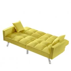 Yellow Modern Velvet Futon Sofa Couch Bed with Armrests and 2 Pillows by Z-joyee -Cheap Z-joyee Store yellow z joyee futons p s202200348 1f 1000