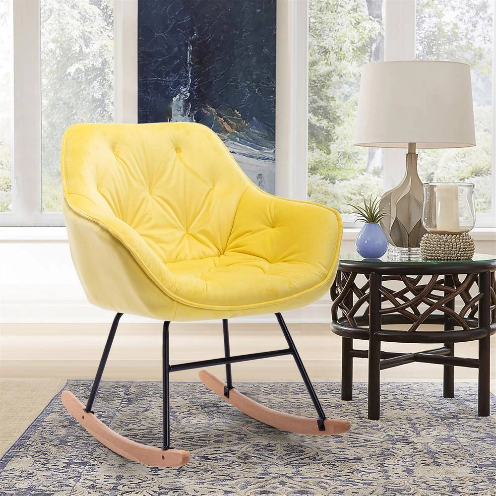 Yellow Living Room Comfortable Rocking Chair Accent Chair by Z-joyee 5 Yellow Living Room Comfortable Rocking Chair Accent Chair by Z-joyee - Image 5