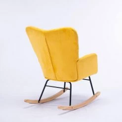 Yellow Velvet Tufted Upholstered Mid Century Modern Rocking Chair Padded Seat by Z-joyee -Cheap Z-joyee Store yellow z joyee rockers gliders ottomans p q202200069 4f 1000