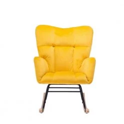 Yellow Velvet Tufted Upholstered Mid Century Modern Rocking Chair Padded Seat by Z-joyee