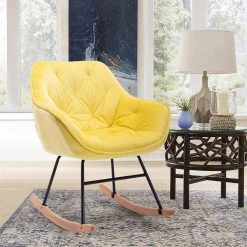 Yellow Velvet Living Room Comfortable Rocking Chair Accent Chair by Z-joyee -Cheap Z-joyee Store yellow z joyee rockers gliders ottomans p y202200013 31 1000